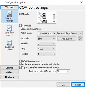 RS232 Data Logger. RS232 Port Settings